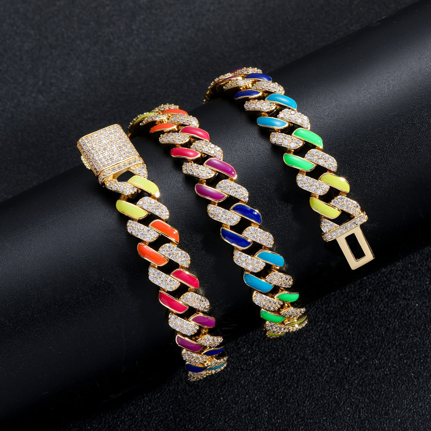 Necklace Colorful Cuban Chain Rainbow Zircon For Men And Women