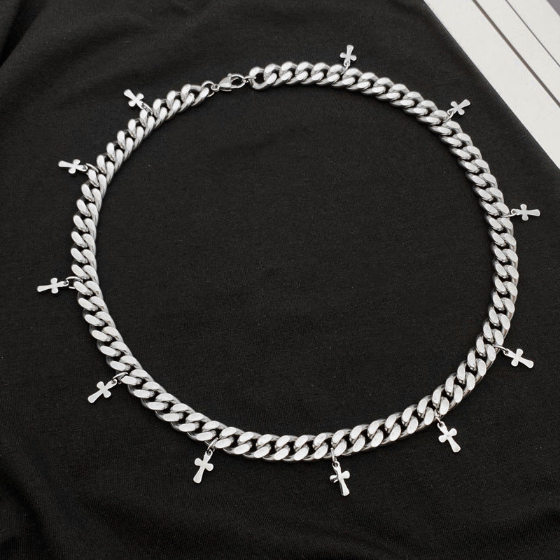 Titanium Steel Ornament Cross Cuban Link Chain Clavicle Necklace
