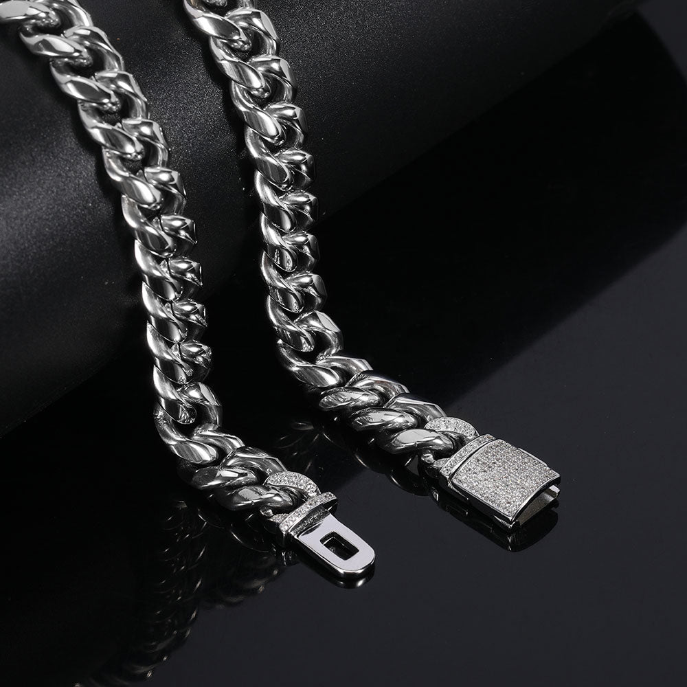 Titanium Steel Bracelet 12mm Stainless Steel Cuban Chain Real Gold Plating
