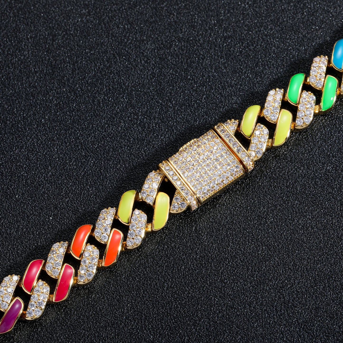 Necklace Colorful Cuban Chain Rainbow Zircon For Men And Women