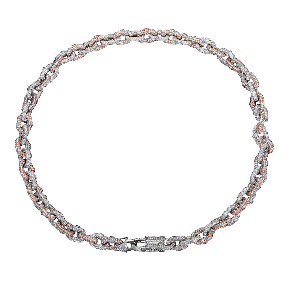 10mm Two-tone Copper Micro Inlaid Zircon Cuban Link Chain Necklace