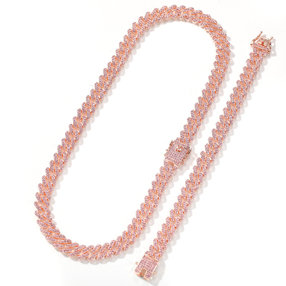 12mm Bar Cuban Chain Men's Necklace Rose Gold Alloy
