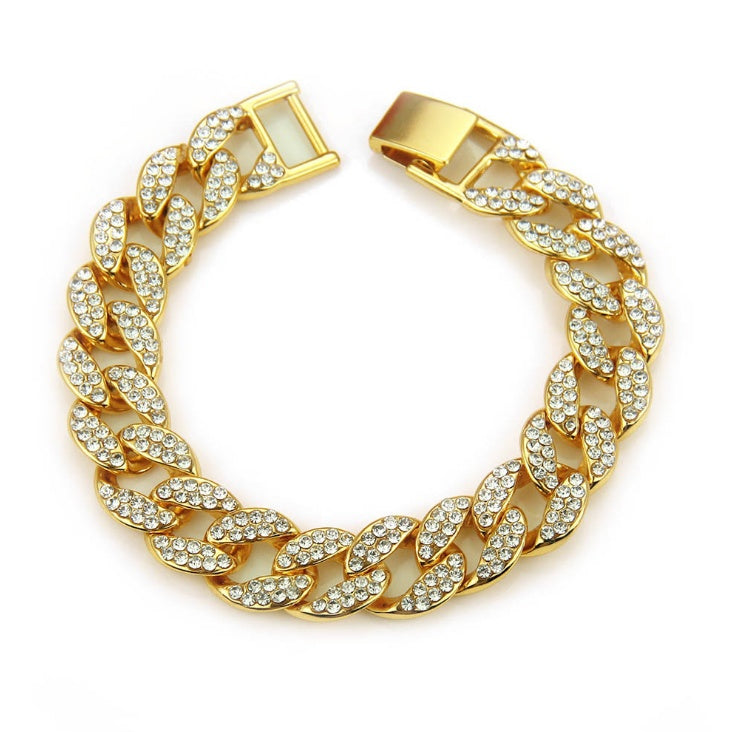 MIAMI CUBAN CHAIN NECKLACE 14K GOLD FINISH ICED OUT FULL STONE
