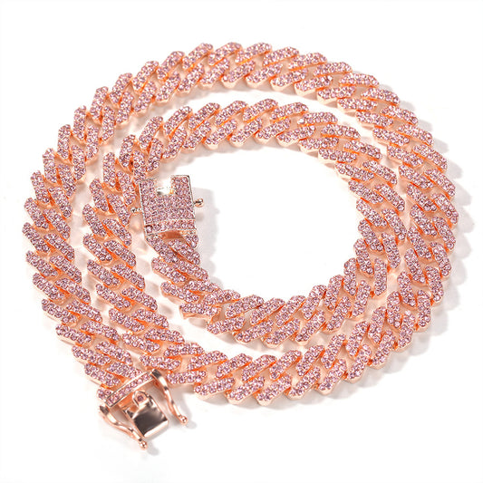 12mm Bar Cuban Chain Men's Necklace Rose Gold Alloy