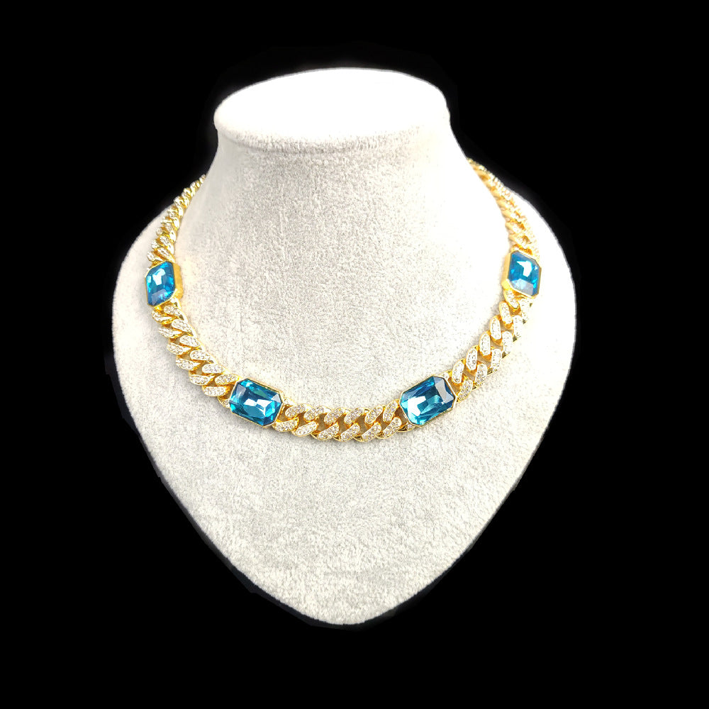 Four Hip Hop Gemstones With Cuban Necklace Men And Women Same Style Clavicle Chain