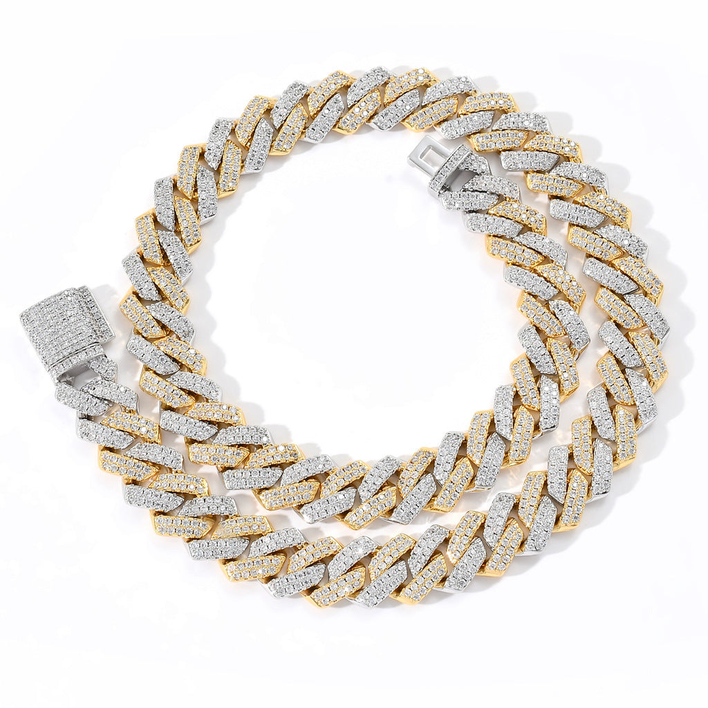 European And American 14mm Strip Dense Cuban Chain Micro-inlaid Zircon