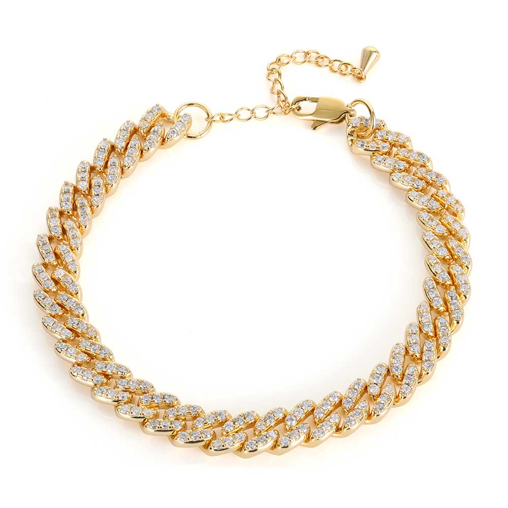 Popular 9mm Single Row Drill Cuban Chain Personality Japanese Word Buckle Anklet