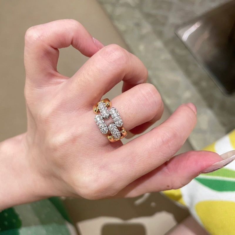 Light Luxury High-grade Close-inlaid Cuban Chain Row Diamond Ring