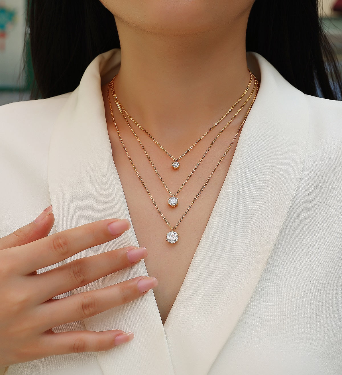 2-carat Luxury Fashion Minimalist Trend Jewelry Silver Pendant Necklace With Top-quality Moissanite, S925 Silver Electroplated With Gold