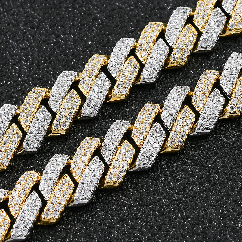European And American 14mm Strip Dense Cuban Chain Micro-inlaid Zircon