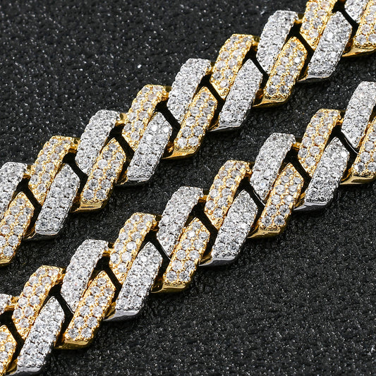 European And American 14mm Strip Dense Cuban Chain Micro-inlaid Zircon