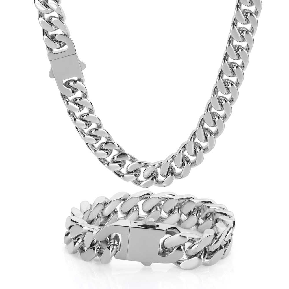 Hip Hop Stainless Steel Encrypted Four Sides Grind Cuban Chain