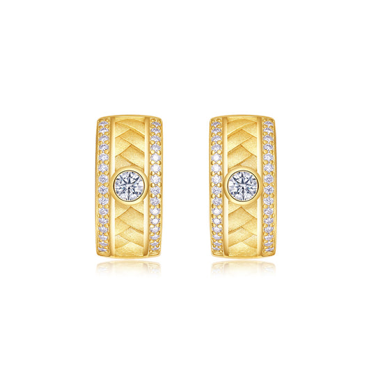 A Luxurious And Fashionable Minimalist Jewelry Earring Set Featuring Top-quality Moissanite Stones, Made Of S925 Silver Electroplated With Gold.