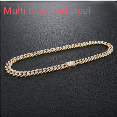 Euro-American Hip-Hop Diamond-Encrusted Cuban Chain Titanium Steel Necklace