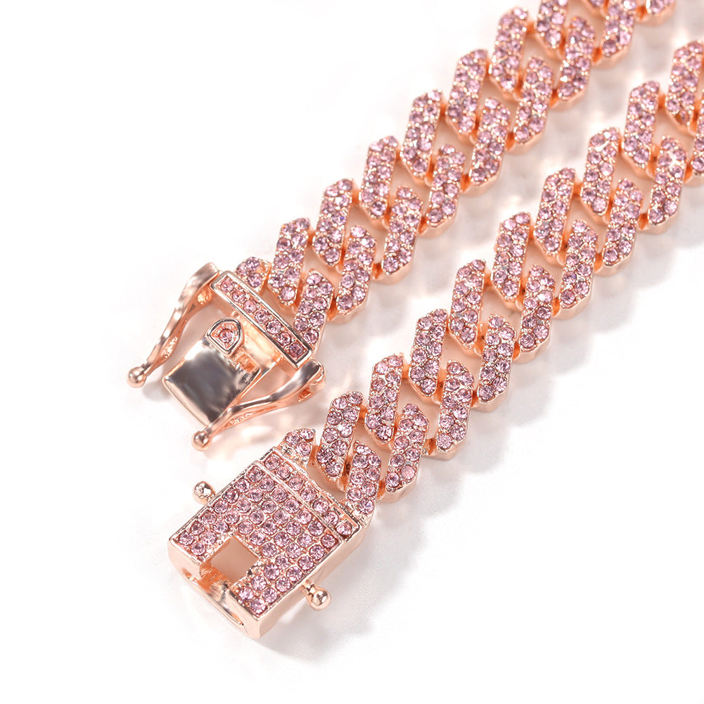 12mm Bar Cuban Chain Men's Necklace Rose Gold Alloy