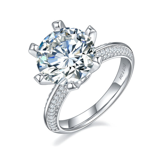 A 5-carat Luxury And Fashionable Light Luxury Jewelry Silver Ring Set With Top-quality Moissanite, S925 Silver Plated With Platinum
