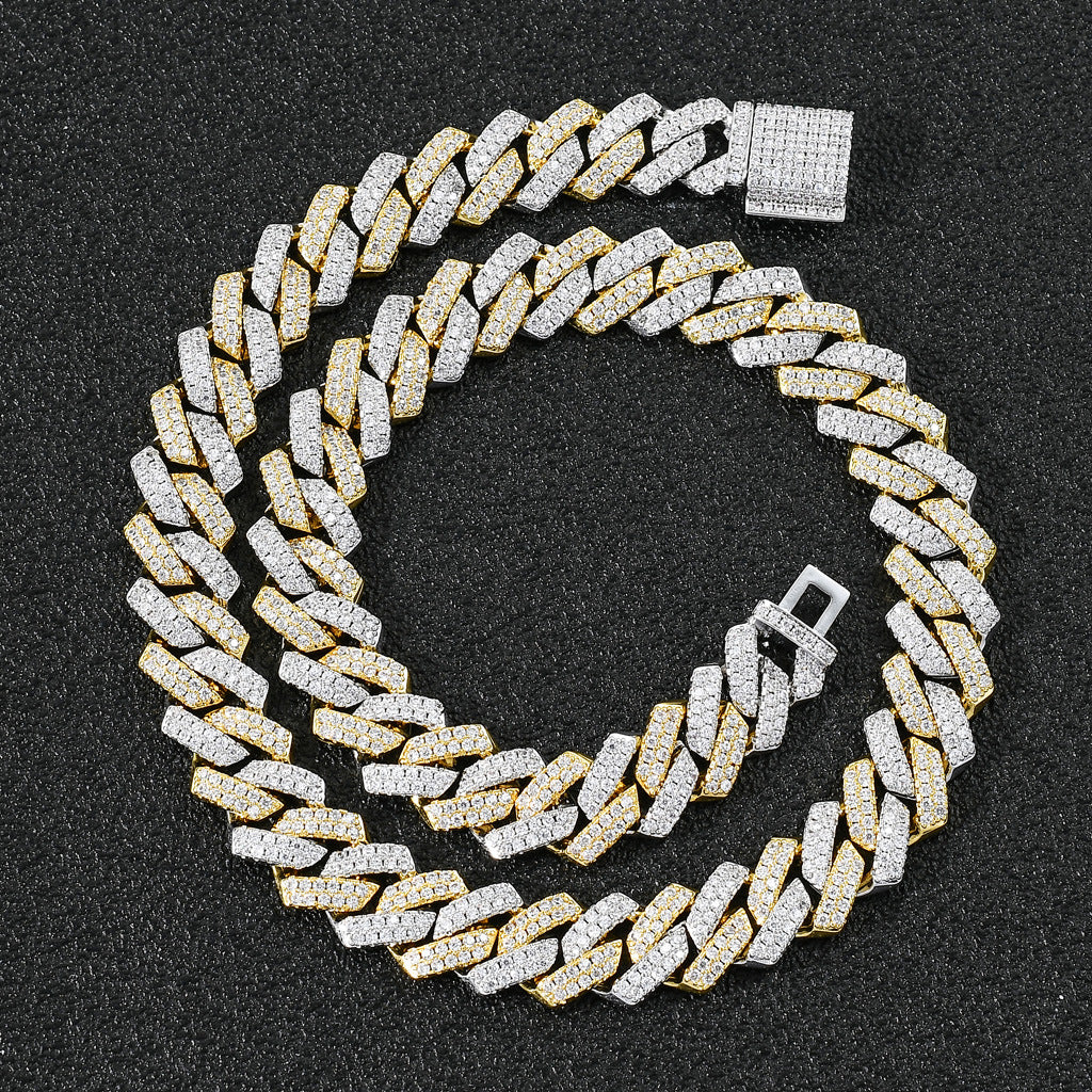 European And American 14mm Strip Dense Cuban Chain Micro-inlaid Zircon