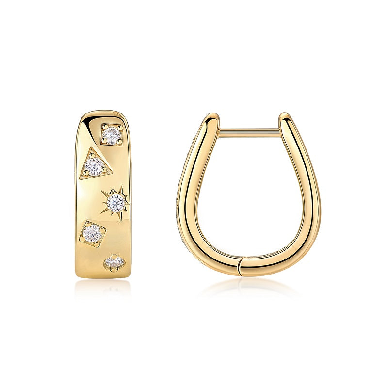 Star Track - Luxurious And Fashionable Minimalist Jewelry Earrings Featuring Top-quality Moissanite. Made Of S925 Silver Electroplated With Gold.