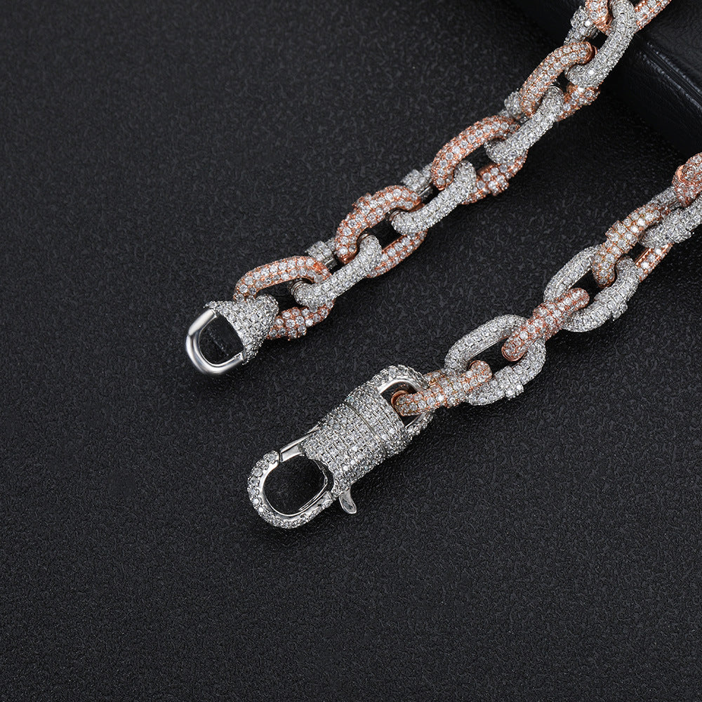 10mm Two-tone Copper Micro Inlaid Zircon Cuban Link Chain Necklace