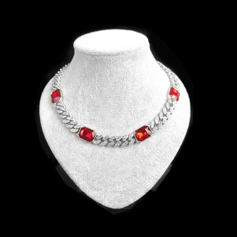 Four Hip Hop Gemstones With Cuban Necklace Men And Women Same Style Clavicle Chain