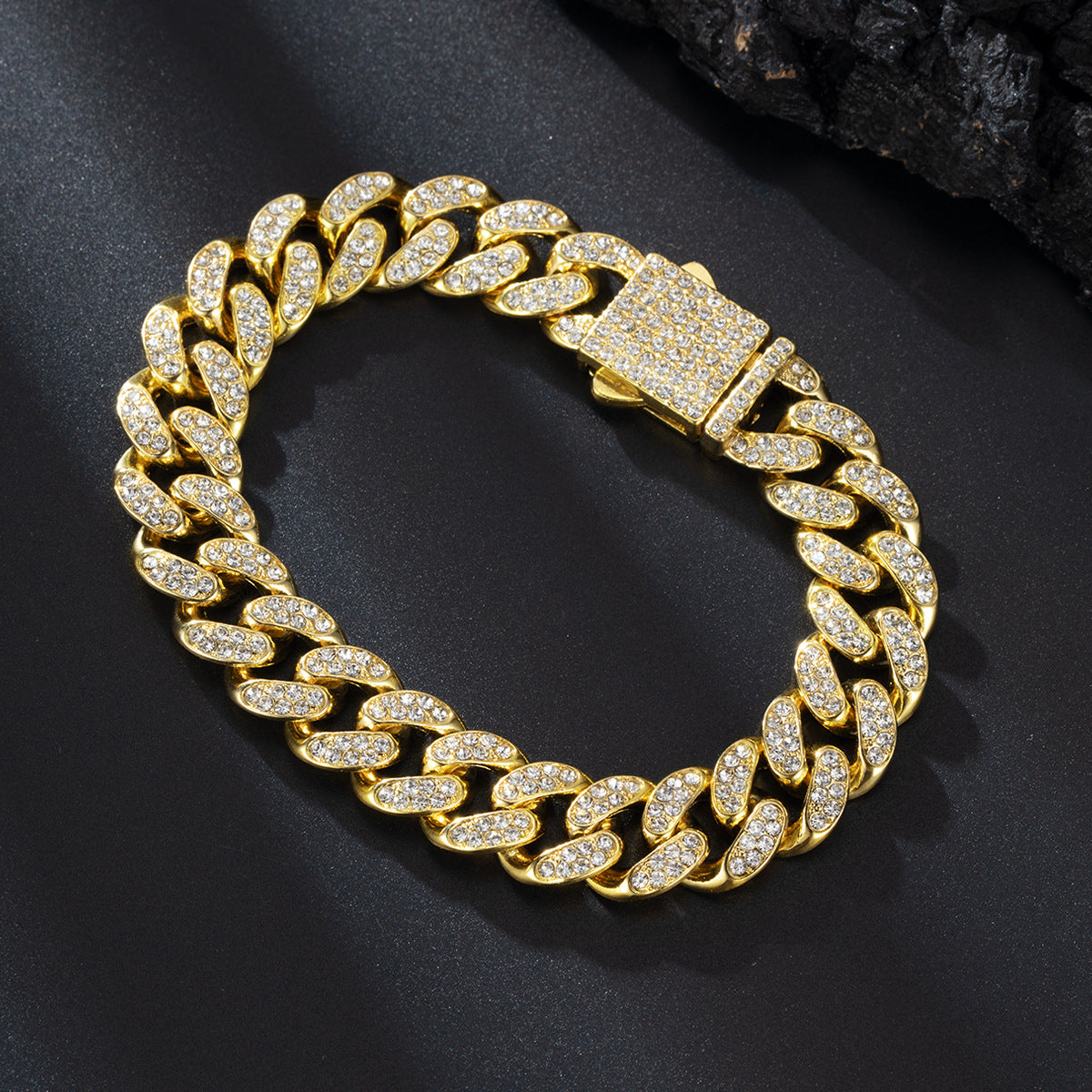 13mm Cuban Link Chain Spring Release Buckle Alloy Full Diamond Necklace Bracelet