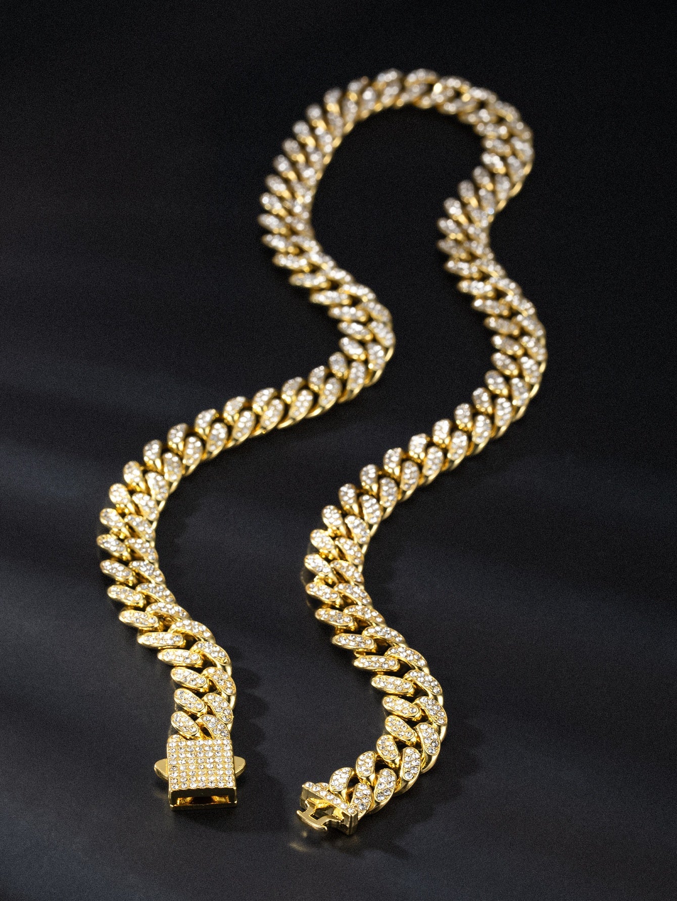 13mm Cuban Link Chain Spring Release Buckle Alloy Full Diamond Necklace Bracelet