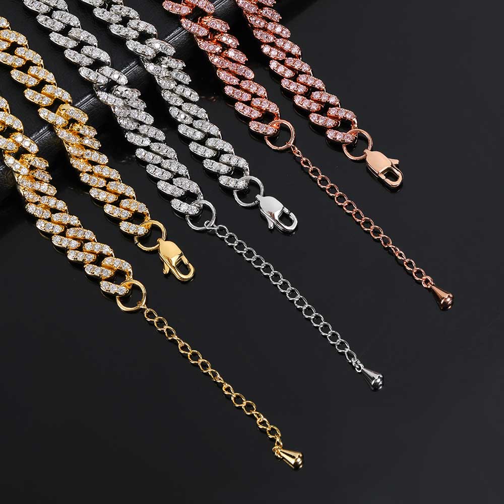 Popular 9mm Single Row Drill Cuban Chain Personality Japanese Word Buckle Anklet