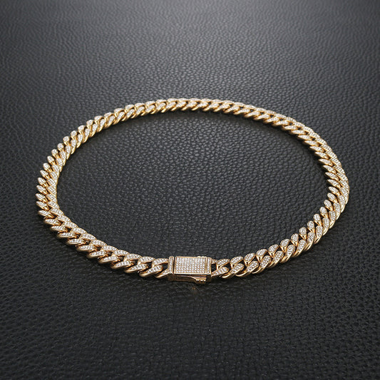 Euro-American Hip-Hop Diamond-Encrusted Cuban Chain Titanium Steel Necklace