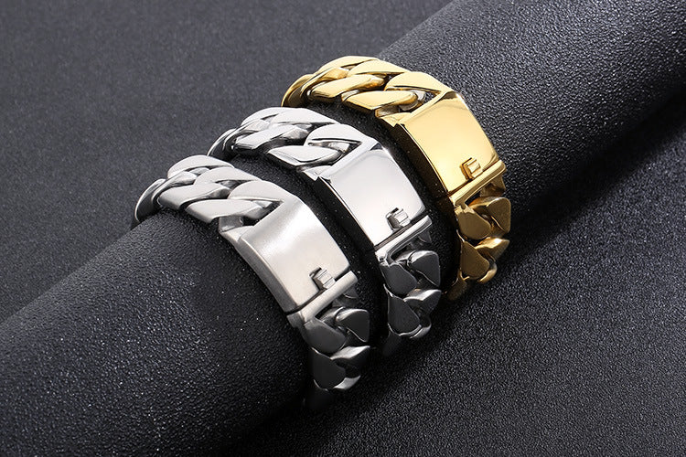 Fashion Titanium Steel Thin Cuban Link Chain Bracelet Stainless Steel Ornament