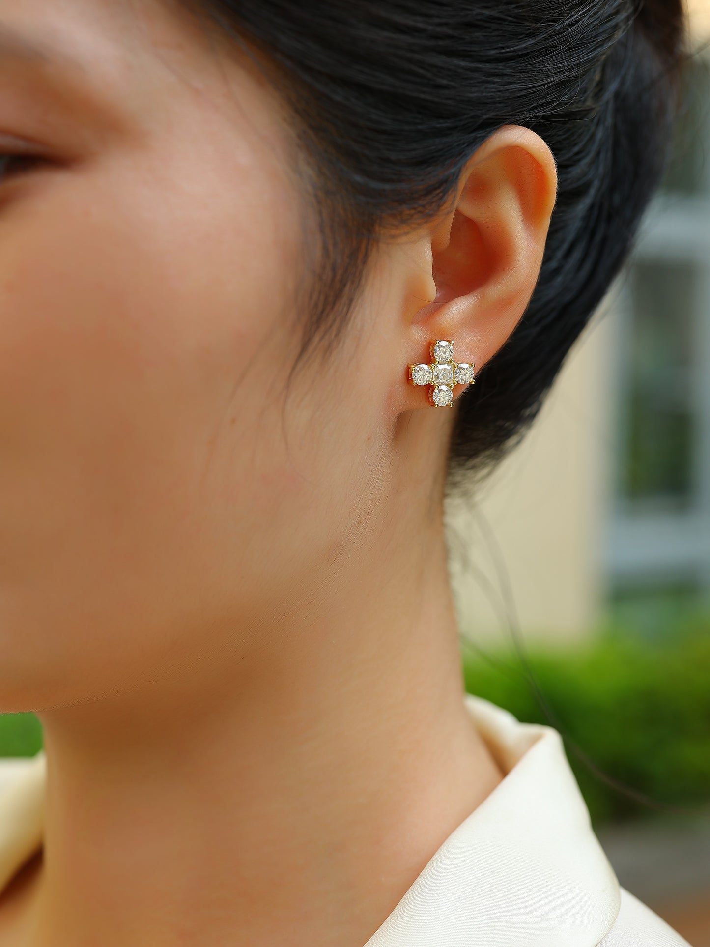 Holy Crystal - Set With Top-quality Moissanite, Luxurious And Fashionable Light Luxury Jewelry, Silver Stud Earrings, S925 Silver Plated With Gold