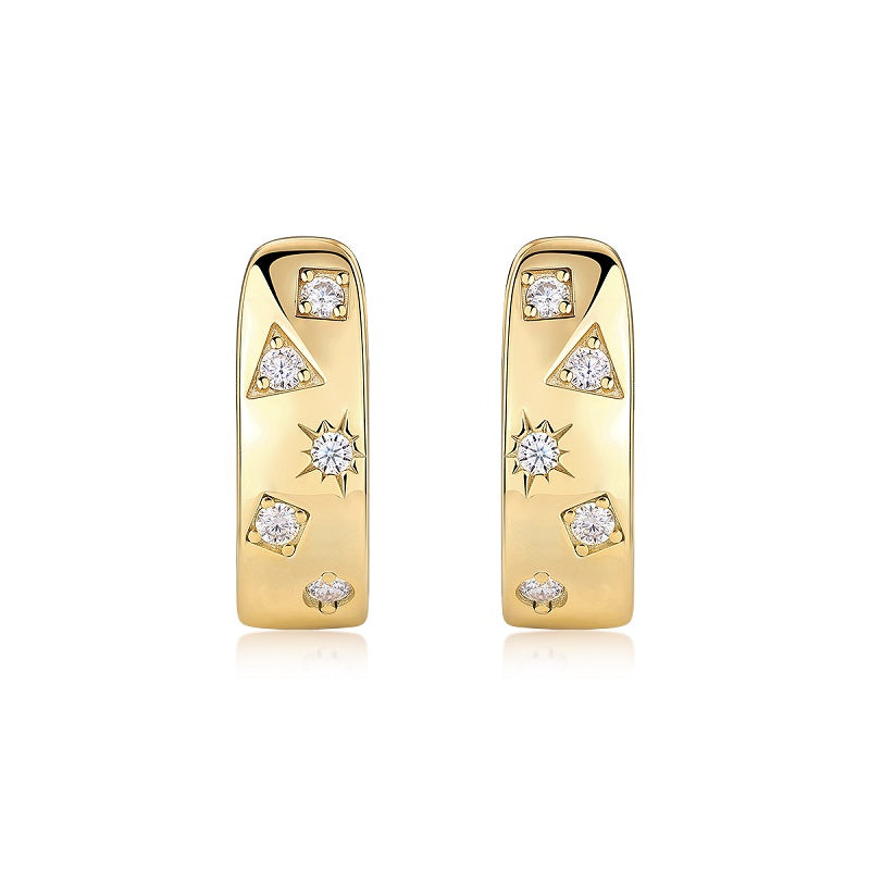 Star Track - Luxurious And Fashionable Minimalist Jewelry Earrings Featuring Top-quality Moissanite. Made Of S925 Silver Electroplated With Gold.