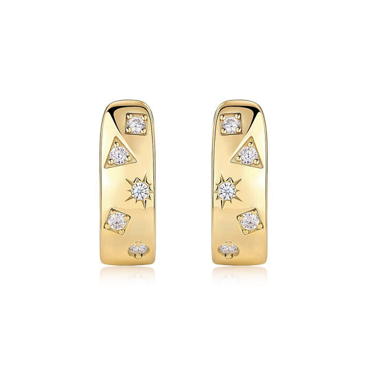 Star Track - Luxurious And Fashionable Minimalist Jewelry Earrings Featuring Top-quality Moissanite. Made Of S925 Silver Electroplated With Gold.