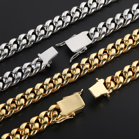 Hip Hop Men's Necklace 12mm Double Row Full Diamond Cuban Chain Bracelet