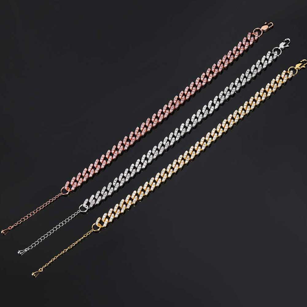 Popular 9mm Single Row Drill Cuban Chain Personality Japanese Word Buckle Anklet