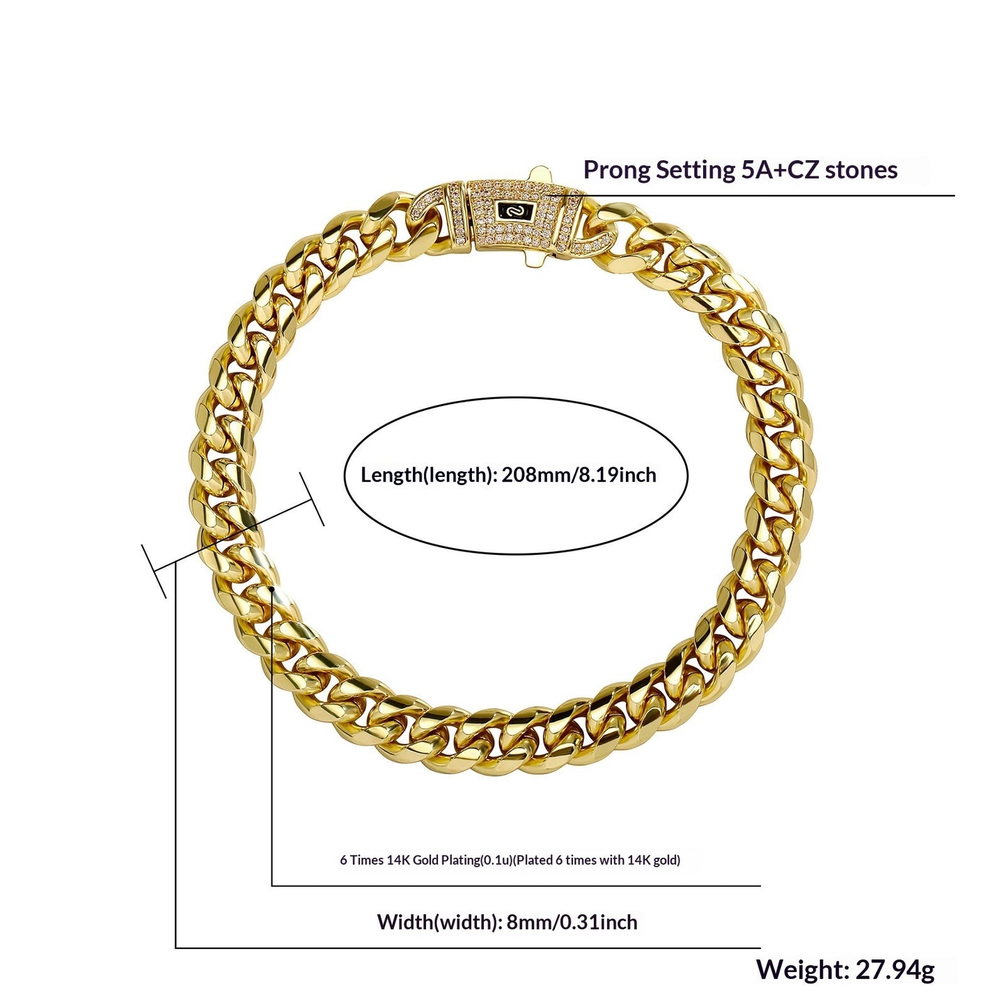 Stainless Steel Cuban Chain, Titanium Steel, Unisex, Six-sided Polished Hip-hop Style