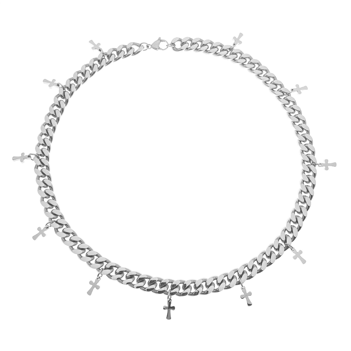 Titanium Steel Ornament Cross Cuban Link Chain Clavicle Necklace