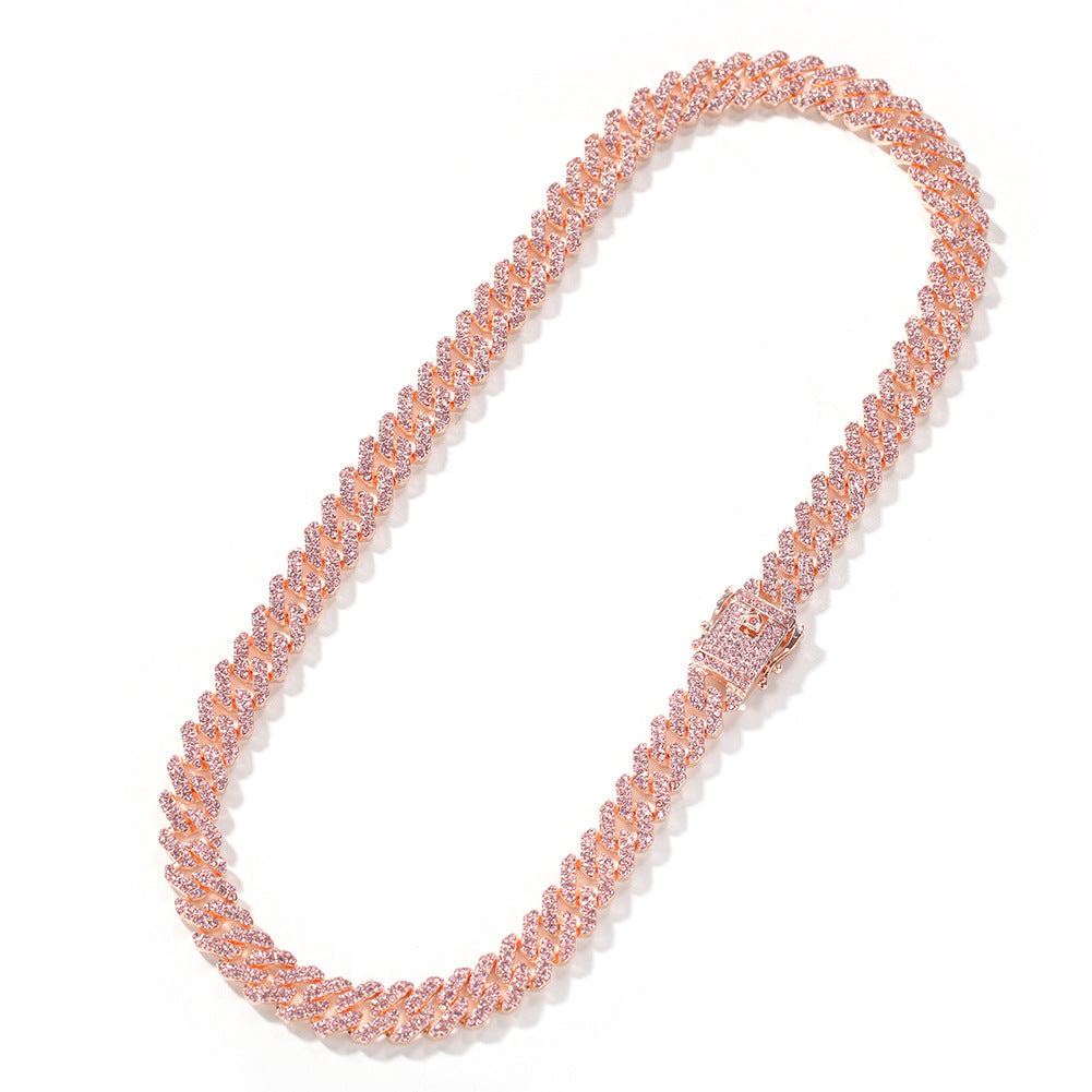 12mm Bar Cuban Chain Men's Necklace Rose Gold Alloy