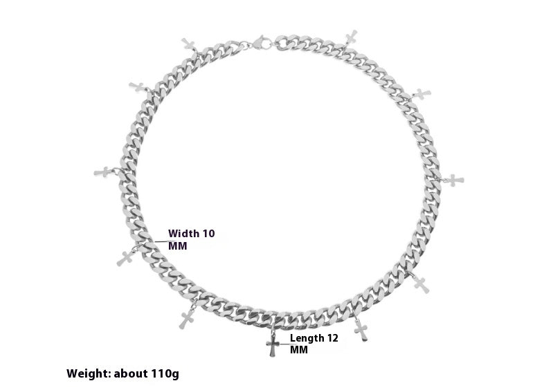 Titanium Steel Ornament Cross Cuban Link Chain Clavicle Necklace