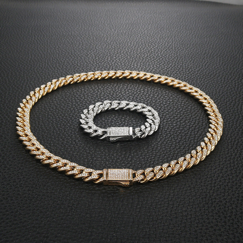 Euro-American Hip-Hop Diamond-Encrusted Cuban Chain Titanium Steel Necklace
