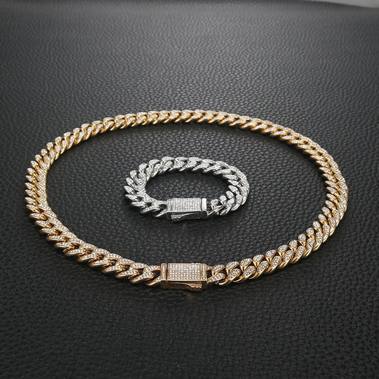 Euro-American Hip-Hop Diamond-Encrusted Cuban Chain Titanium Steel Necklace