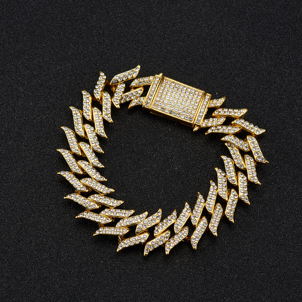 Leaf Pointy Hip Hop Cuban Chain Full Drill Clamshell Necklace