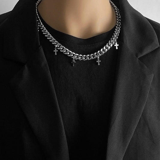 Titanium Steel Ornament Cross Cuban Link Chain Clavicle Necklace