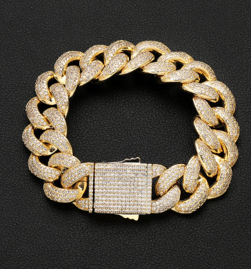 Gold Plated Brass And Zirconia Full Set Cuban Chain