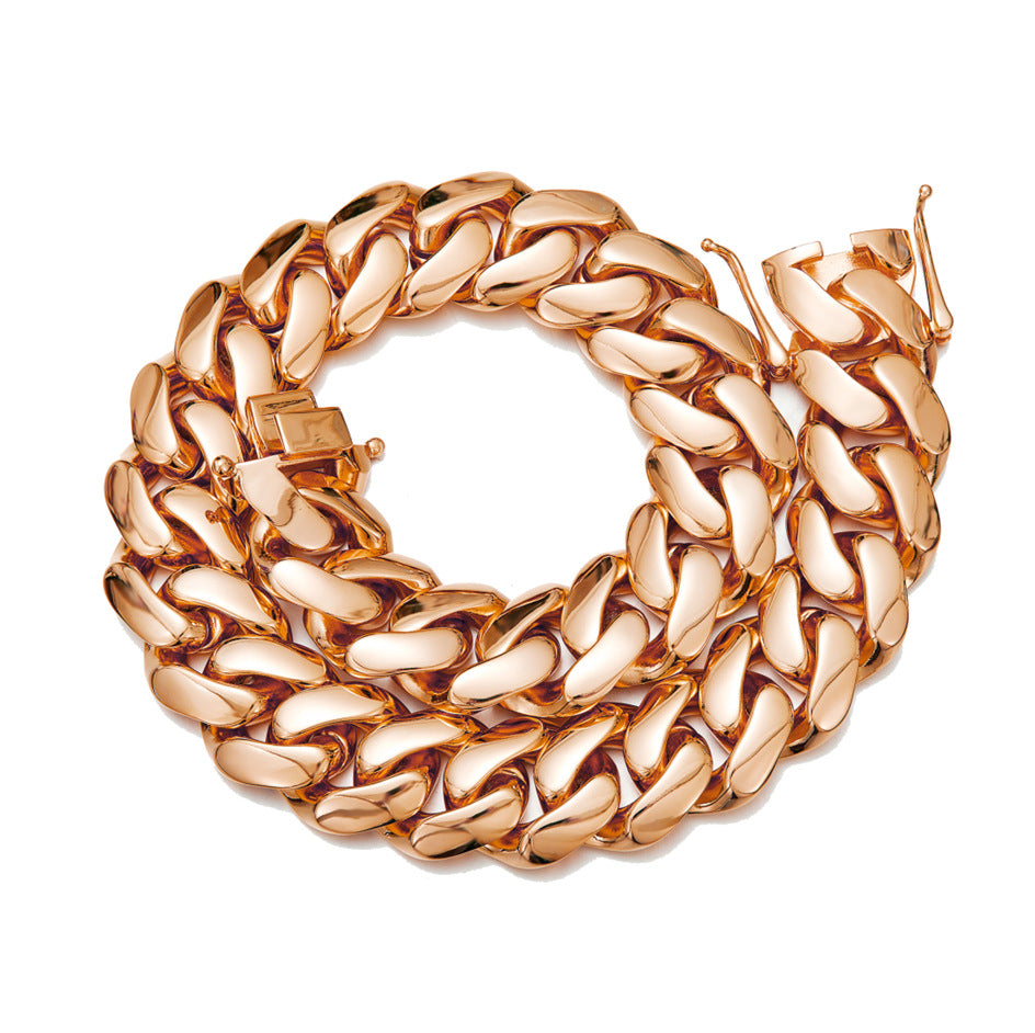 Hip-hop Jewelry Stainless Steeltitanium Slim Rose Gold Cuban-link Chain Necklace With Gold Plating
