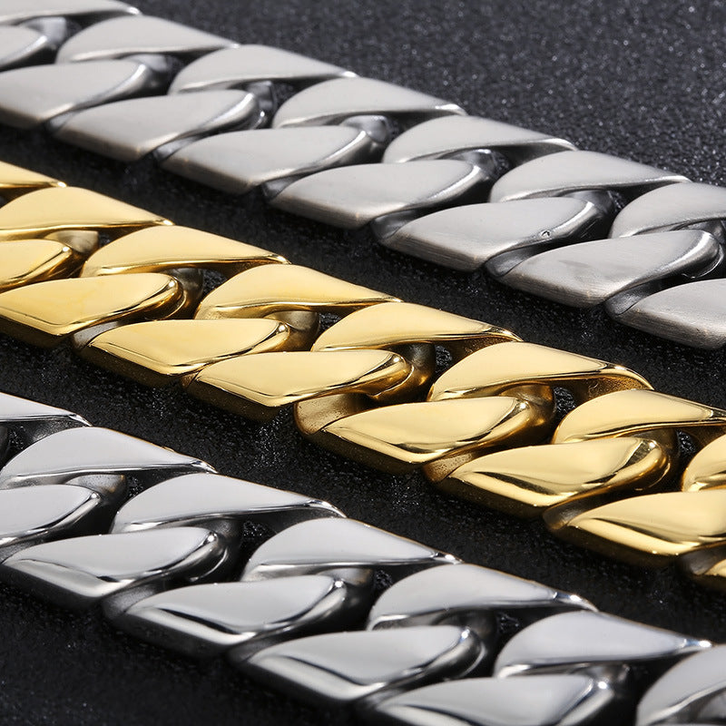 Fashion Titanium Steel Thin Cuban Link Chain Bracelet Stainless Steel Ornament