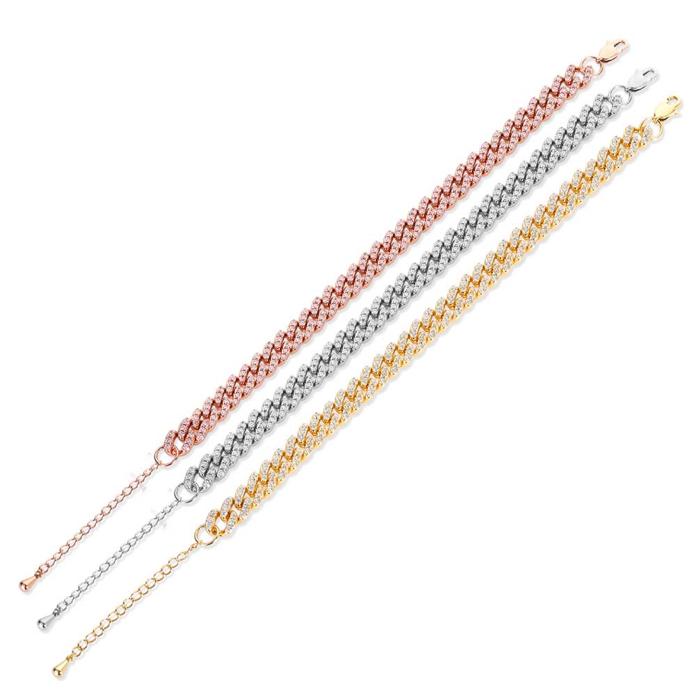 Popular 9mm Single Row Drill Cuban Chain Personality Japanese Word Buckle Anklet