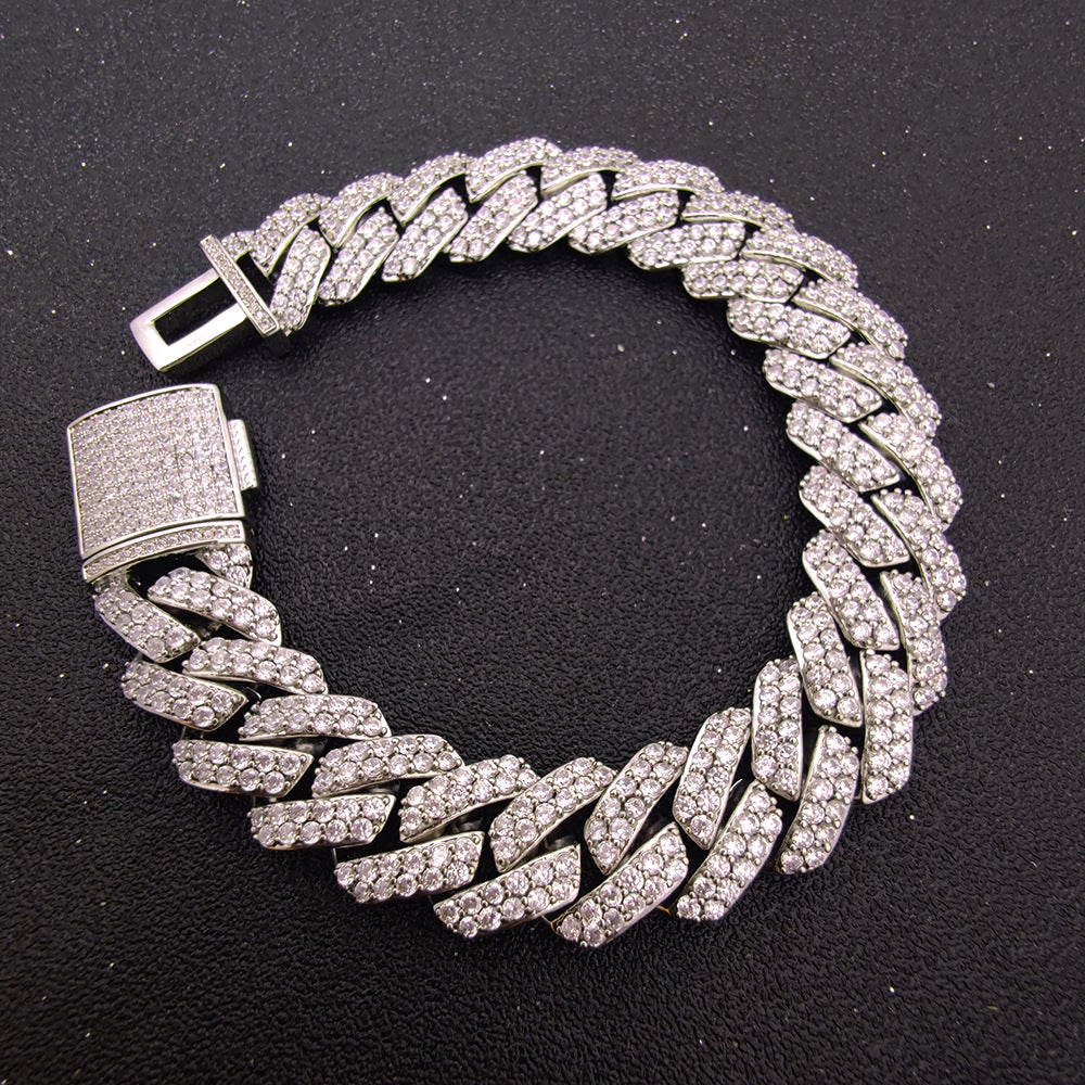 Hip Hop 15mm Double Row Zircon Diamond Cuban Chain Real Gold Plating