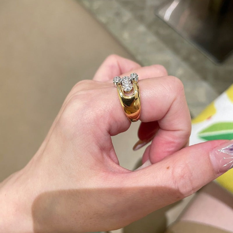 Light Luxury High-grade Close-inlaid Cuban Chain Row Diamond Ring