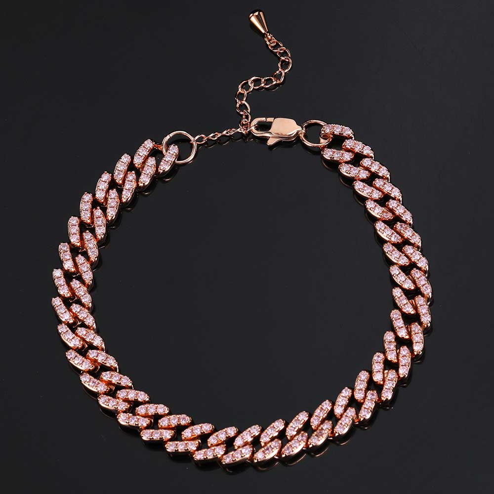 Popular 9mm Single Row Drill Cuban Chain Personality Japanese Word Buckle Anklet