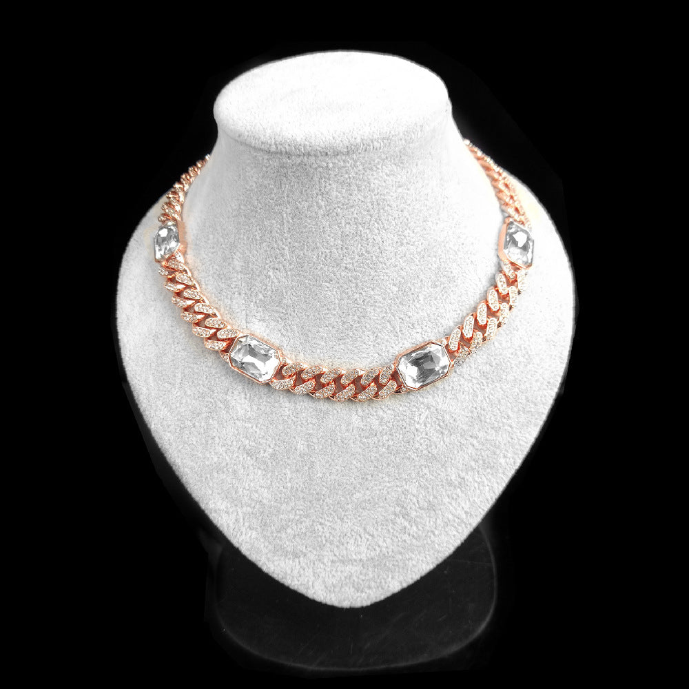 Four Hip Hop Gemstones With Cuban Necklace Men And Women Same Style Clavicle Chain